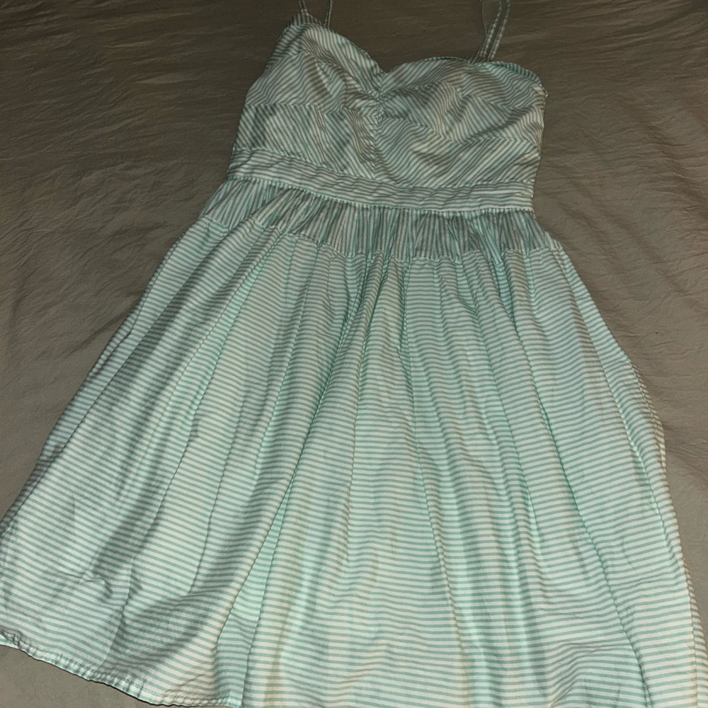 Minuet Petite Mint and White Striped Dress